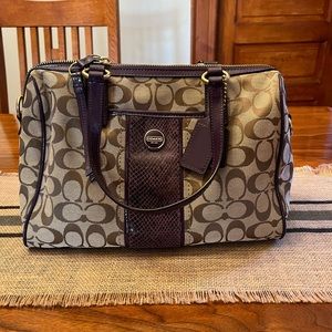 Perfect Coach Handbag Satchel Classic Canvas Tan Brown Purple